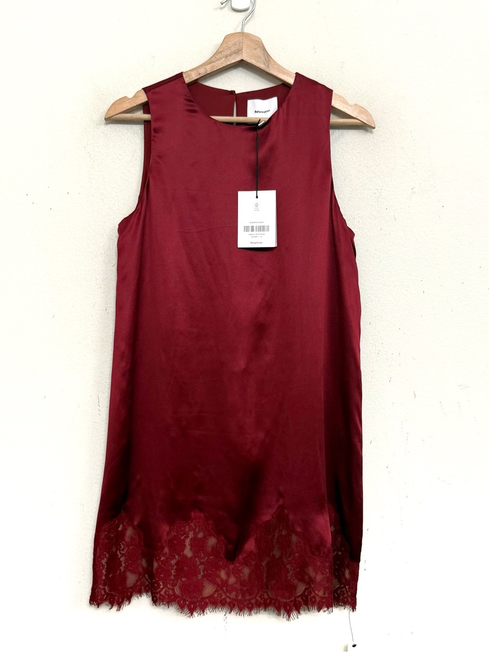 NWT Reformation Jessalyn Silk Lace Trim Mini Dress Chianti Burgundy Size S - Picture 7 of 17